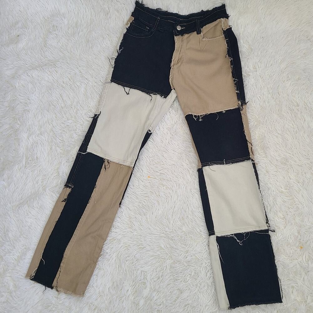 N/C Women's Color Block Patchwork Stretch Casual Trousers Size M - Picture 9 of 10